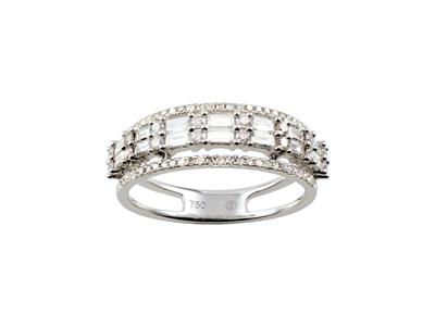 Bague 4 rangs 6,50 mm, diamants baguettes et ronds total 0,70ct, Or gris 18k, doigt 58 - Image Standard - 1