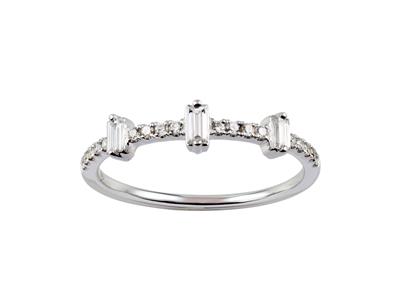 Bague forme rectangle, diamants ronds et baguettes total 0,31ct, Or gris 18k, doigt 58 - Image Standard - 1