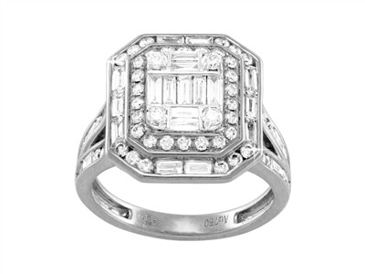 Bague Majestic 17 x 15 mm, diamants ronds et baguettes 1,49ct, Or gris 18k, doigt 56 - Image Standard - 1