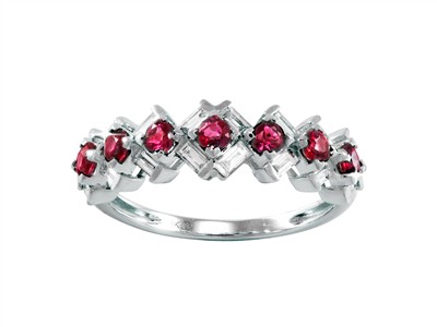Bague Mosaïque 6 mm, diamants baguettes 0,41ct et rubis ronds 0,46ct, Or gris 18k, doigt 54 - Image Standard - 1