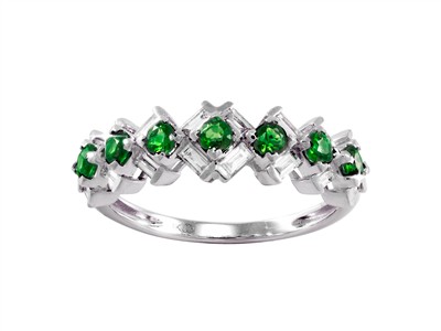 Bague Mosaïque 6 mm, diamants baguettes 0,41ct et émeraude ronds 0,39ct, Or gris 18k, doigt 52 - Image Standard - 1
