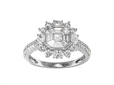 Bague Nova 12 mm, diamants ronds et baguettes 1,18ct, Or gris 18k, doigt 52 - Image Standard - 1