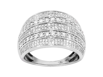 Bague Jonc 14 mm, 5 rangs de diamants ronds 0,90 ct, Or gris 18k, doigt 56 - Image Standard - 1