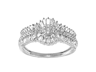 Bague Plumes 10 mm, diamants ronds et tapers 0,61ct, Or gris 18k, doigt 54 - Image Standard - 1