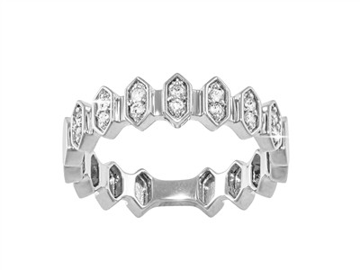 Bague hexagones 5 mm, diamants 0,14ct, Or gris 18k, doigt 54 - Image Standard - 1