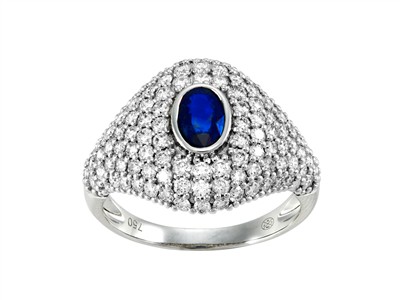 Bague Hypnose 16 mm, diamants 1,45ct et saphir bleu ovale 0,58ct, Or gris 18k, doigt 56 - Image Standard - 1