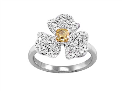 Bague Trillium 15 mm, diamants 0,46ct et diamant jaune taille coussin 0,38ct, Or gris 18k, doigt 54 - Image Standard - 1