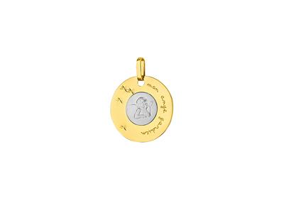 Médaille Disque ange 18 mm massive, Or bicolore 18k