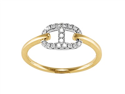 Bague maille Marine 7 x 11 mm, diamants 0,16ct, Or bicolore 18k, doigt 52 - Image Standard - 1