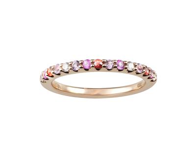 Alliance demi-tour rainbow 2 mm, saphirs roses et oranges 0,30 ct, diamants 0,08ct, Or rose 18k, doigt 52 - Image Standard - 1