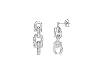 Boucles doreilles pendantes, 2 doubles étriers 30 x 9 mm, alterné lisse et Oxydes de Zirconium, Argent 925 passivé