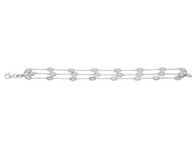 Bracelet Olives fantaisie 4 mm sur chaîne 3 rangs, 18 cm, Argent 925 rhodié