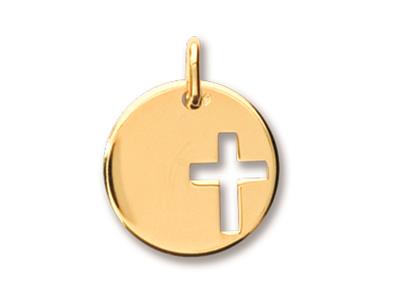 Médaille Jeton avec Croix ajourée 16 mm, Or jaune 18k poli