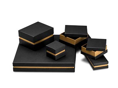 Boîte pour bague, Carton noir avec bande métallique or - Image Standard - 3