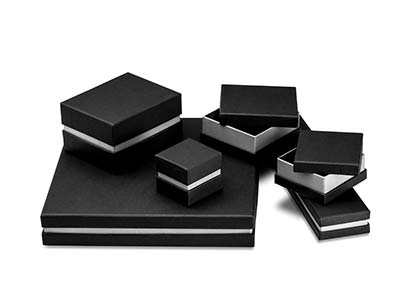 Boîte pour bague, Carton noir avec bande métallique argent - Image Standard - 3