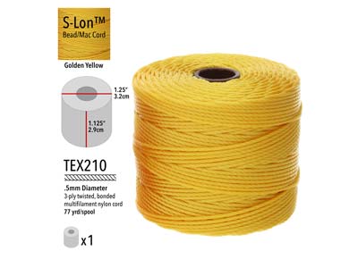 Cordon jaune d'or 0,50 mm,Tex 210 S-Lon Beadsmith, bobine de 70 mètres - Image Standard - 3