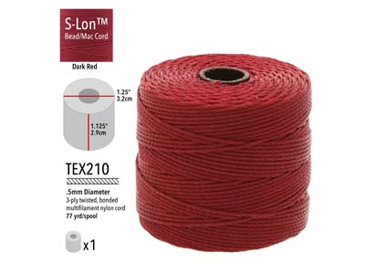 Cordon rouge foncé 0,50 mm,Tex 210 S-Lon Beadsmith, bobine de 70 mètres - Image Standard - 3