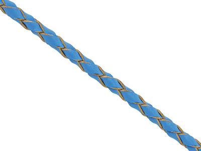 Cordon en cuir tressé Bleu 3 mm, 3 mètres