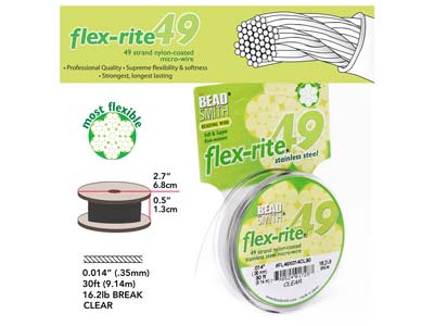 Fil Flexrite 49 brins, 0,36 mm, transparent, 9,14 mètres, Beadsmith - Image Standard - 4