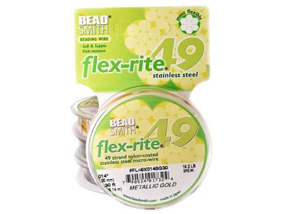 Fil Flexrite 49 brins, 0,36 mm, doré, 9,14 mètres, Beadsmith - Image Standard - 2