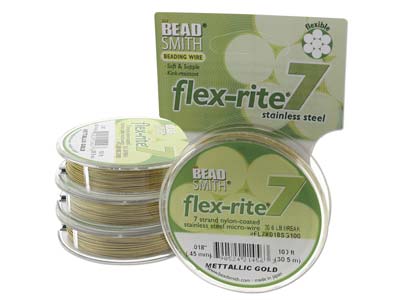Fil Flexrite 7 brins, 0,45 mm, doré, 30,50 mètres, Beadsmith - Image Standard - 2