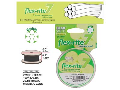 Fil Flexrite 7 brins, 0,45 mm, doré, 30,50 mètres, Beadsmith - Image Standard - 3