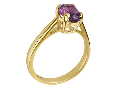 Solitaire 4 griffes pour pierre ovale de 12 x 10 mm, Or Jaune 9k, doigt 53 - Image Standard - 3