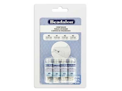 Perles à écraser Beadalon, tailles : 1 ,2, 3 et 4, Argenté*. Pack de 4 tubes - Image Standard - 2