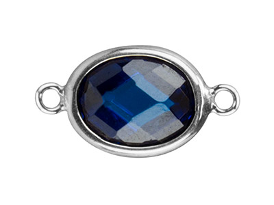 Entre-deux Zircone couleur Bleu 10 x 8 mm, anneaux plats, Argent 925