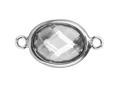 Entre-deux Zircone couleur Blanche 10 x 8 mm, anneaux plats, Argent 925