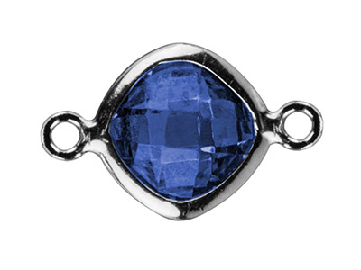 Entre-deux carré Zircone couleur Bleu 6 mm, anneaux alignés, Argent 925