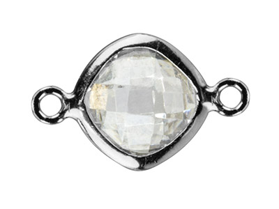 Entre-deux carré Zircone couleur Blanche 6 mm, anneaux alignés, Argent 925