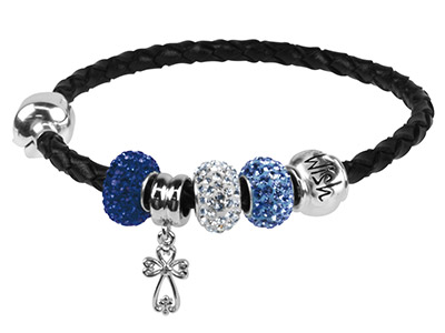 Bracelet cuir tressé Noir pour perles, 3,60 mm, fermoir Argent 925, 19 cm - Image Standard - 2