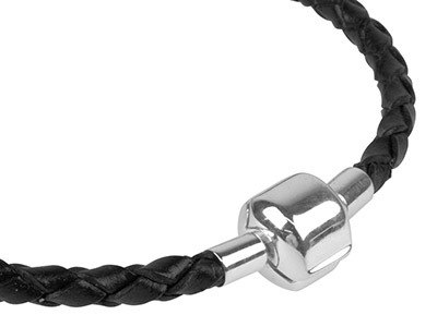 Bracelet cuir tressé Noir pour perles, 3,60 mm, fermoir Argent 925, 19 cm - Image Standard - 3
