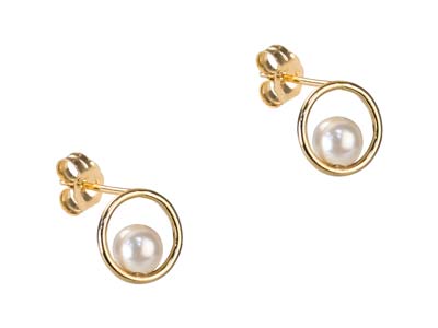 Boucles d'oreilles Perle de cristal blanche dans cercle, Gold filled - Image Standard - 2