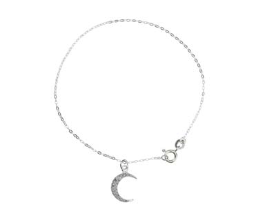 Bracelet chaîne motif Croissant de Lune, 19 cm, Argent 925 avec Zircones