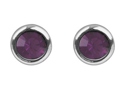Boucles d'oreilles pierre de naissance Février, Cristal couleur améthyste, 4 mm, Argent 925 - Image Standard - 2