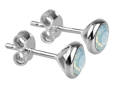 Boucles doreilles pierre de naissance Octobre, Cristal couleur opale blanc 4 mm, Argent 925