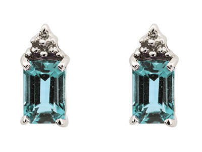Boucles doreilles Topaze bleue 9,5 x 4 x 4 mm et diamant, Argent 925