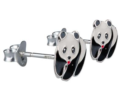 Boucles d'oreilles Panda laqué, Argent 925 - Image Standard - 2