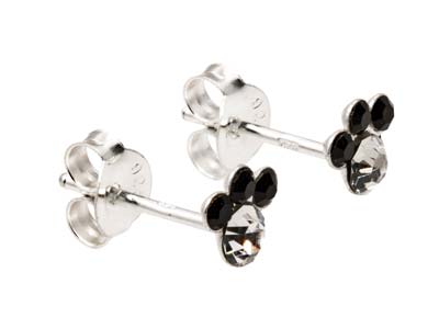 Boucles d'oreilles Empreinte de patte, Argent 925, cristal noir et blanc, la paire - Image Standard - 2
