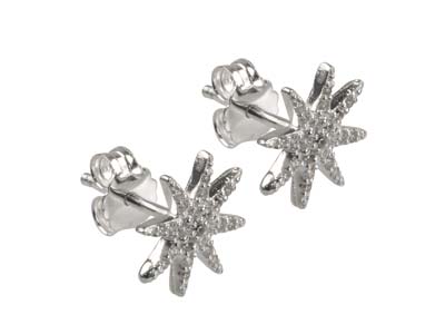 Boucles d'oreilles motif Etoile à 8 branches, Argent 925 et Zircones, la paire - Image Standard - 2