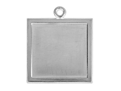 Ebauche pendentif carré 19 mm, encadré avec carré vierge, Argent recuit